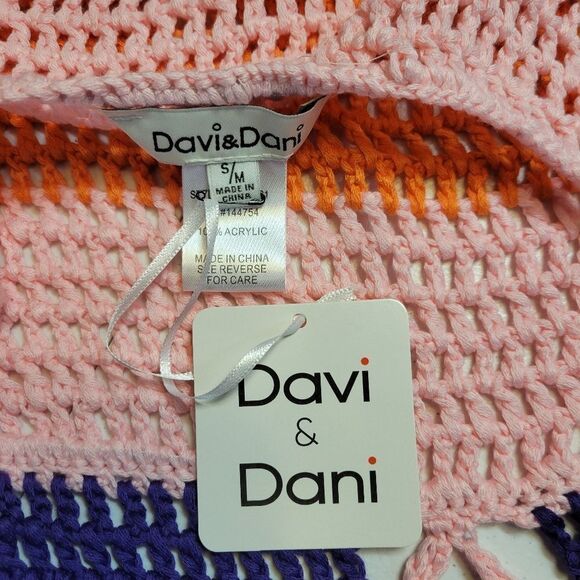 Davi & Dani Colorful Crochet Halter Dress Beach Swimsuit Cover Up Open Back NEW - Picture 8 of 11